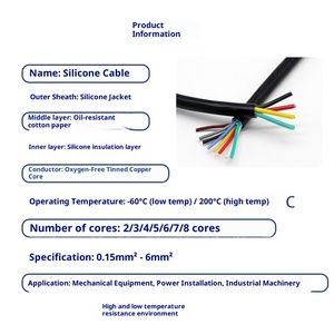 Cable de Silicona Multifilar de 2-8 Núcleos, 600V, Cobre Estañado Trenzado, IP65 Industrial, 2.5mm, Alta Temperatura 200C, Eléctrico - Product Image 3