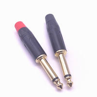 Konektor Stereo 2 Kutub 6.5mm TS Berlapis Emas Tembaga 1/4 Inch untuk Solder, Aluminium Alloy, untuk Gitar, Mikrofon, Mixer, Plug 6.5MM