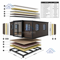 Casa Contenedor de Acero Expandible con Marco Blanco, Paneles de Doble Ala, Puerta Corredera de Cristal, Villa Familiar Prefabricada Lista para Habitar, Almacén