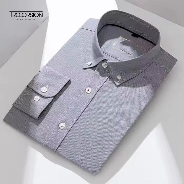 Wholesale 100% Cotton Shirts Men's Long Sleeve in Daily Life Shirt Solid Color Fitted Turn Down Collar Casual Shirt