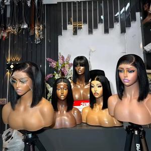 Pelucas sin pegamento de cabello humano brasileño 13x6 HD, proveedor de cabello virgen doblemente estirado barato, peluca de encaje HD, peluca bob de cabello humano liso con encaje. - Product Image 1
