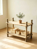 Support à plantes à 2 niveaux en bois naturel, pieds tournés, style rustique, démontable, fait main, multifonctionnel, pour la maison