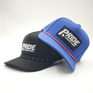 Casquette de baseball sportive ajustable à 5 panneaux en polyester avec logo en patch de caoutchouc Dobby Dot personnalisé en usine, trou découpé au laser - Product Image 1