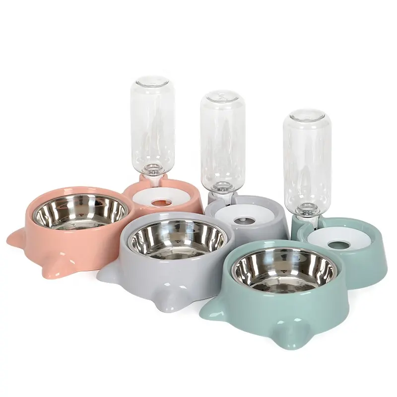 2 In 1 Beste Kwaliteit Eco Vriendelijke Hond Roestvrij Staal Voedsel Cup Automatische Water Opslag Kat Schotel Dubbele Pet Bowls en Feeders