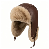 Gorro de Cuero Vintage Estilo Trapper con Orejeras de Piel Sintética, Gorro de Invierno a Prueba de Frío, Gorro Ruso Ushanka, Proveedor de Gorros