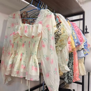 Geruite pofmouw <span class=keywords><strong>blouses</strong></span> met off-shoulder halslijn, bloemenprint, gemengde designs, tweedehands dames tops, geschikt voor Filipijnen en Thailand - Product Image 4
