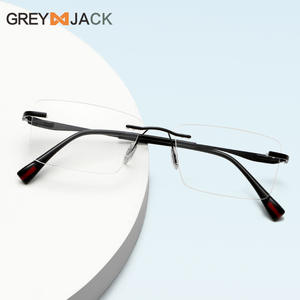 Lunettes carrées sans monture Greyjack pour hommes, monture en métal, verres en ac, style professionnel confortable - Product Image 4