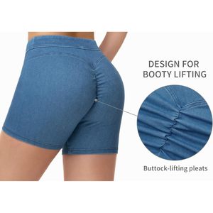 FOXA Women's Scrunch <b>Booty</b> Lifting Denim Shorts Stretchy High Waisted Jean Shorts With Pockets - Product Image 5