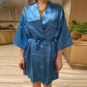 Custom Women Silk <b>Satin</b> <b>Short</b> <b>Pajamas</b> Solid Night Robe Female Fashion Bath Robe Sexy Bathrobe Sleepwear - Product Image 2