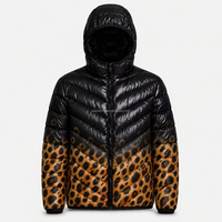 Doudoune à capuche imprimé léopard, effet dégradé, matelassée, avec fermeture éclair, design classique, athleisure, tendance
