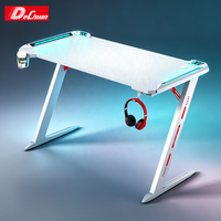 Table de jeu E-Sports moderne blanche en forme de A, bureaux de jeu avec pieds en métal, bureau PC avec supports pour casque et boissons pour les joueurs