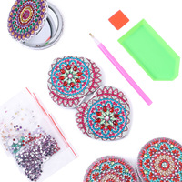 DIY Diamant Peinture Mandala Miroir de Maquillage Double Face Percé Plein Foret Diamant Cristal Fleur Pliable Femmes Mini Miroirs