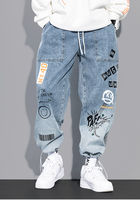 Jeune hip hop style dessin animé graffiti cordon cargo pantalon streetwear grande taille homme hommes garçon patalon homm jeans usine