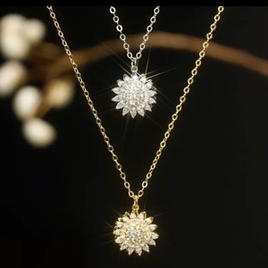 Sunflower Pendant Necklace 18K Gold Plated Stainless Steel Pave Setting Flower Design For Women Party Jewelry - Product Image 1