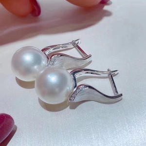 Accesorios de Joyería de Plata S925 para DIY, Bandeja Vacía con Cuentas Redondas de 9-11 mm y Broche de Oreja de 12 mm, Diseño Simple con Perla Chapada 21030 - Product Image 2