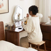 Coiffeuse moderne en bois massif noyer noir avec armoire d'angle rétractable à six tiroirs pour petits appartements et salons