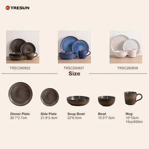Vajilla de gres con esmalte reactivo, juego de platos, cuencos y tazas con diseño de remolino concéntrico azul intenso, venta al por mayor - Product Image 2