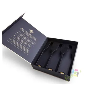 Personnalisé De Luxe Pliable Pliable carton emballage liqueur ensemble champagne whisky vin rouge bouteilles verre vin papier cadeau Boîte À Vin