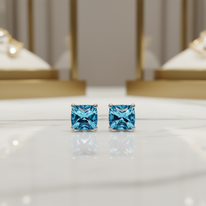 Boucles d'oreilles clous en topaze E607, serti griffe géométrique, bijoux classiques en cristal pour femme - Product Image 2