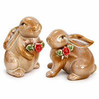 Figurines de lapin en céramique, lot de 2 pièces, glaçure réactive brillante à la rose appliquée à la main, décoration maison et jardin, Ramadan, Pâques, printemps