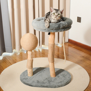Arbre à chat monobloc en bois massif naturel, avec griffoir et nid, pour petits chats, vente en gros et sur mesure - Product Image 2