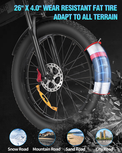 Bicicleta eléctrica plegable de 26 pulgadas y 21 velocidades con batería de litio de 48V20AH, freno de disco hidráulico, bicicleta eléctrica plegable para adultos. - Product Image 4