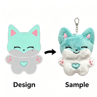 Porte-clés en peluche animal mignon de 10 cm, vente en gros, design original, renard bleu et blanc avec empreinte de patte