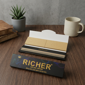 Papiers à rouler Richer King Size Slim avec filtres, papier naturel de qualité supérieure - Product Image 1