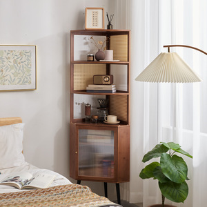 <b>Corner</b> <b>Cabinet</b> Walnut Color 5 Compartments Floor Standing Living Room Storage Shelf - Product Image 3