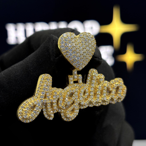 Collar Personalizado con Colgante de Corazón Estilo Hiphop, Chapado en Oro, con Letras Escritas en Estilo Iced Out, con Moissanita, para Mujeres y Hombres - Product Image 6