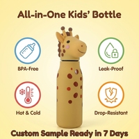 Venta al por Mayor de Termos Personalizados para Niños, Botellas de Agua con Aislamiento al Vacío de 200 ml y 350 ml con Tapa de Silicona con Diseño de Animales para Regalos