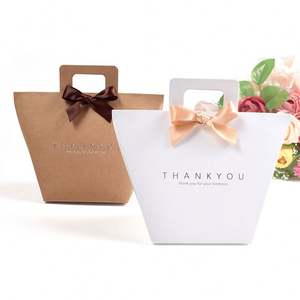 KM Customized <b>White</b> Bronzing Bolsas De Papel Thank You Paper <b>Bag</b> Design with Ribbon Gift Packaging for Party Wedding Birthday - Product Image 2