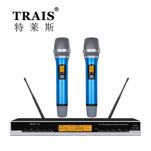 Trais ไมโครโฟนไร้สายสองช่องสีฟ้าไมโครโฟน KTV คลับไมโครโฟน<span class=keywords><strong>คาราโอเกะ</strong></span> - Product Image 2
