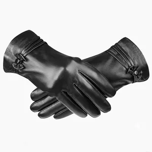 Custom fashion ladies winter wear dressing touch screen genuine leather gloves