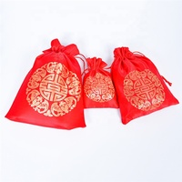 Sacs à cordon en tissu de soie, petits sacs rouges, emballage de bijoux pour colliers, Bracelets, cadeaux, pochettes pour fête de mariage, 50 pièces