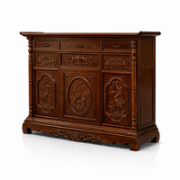 Armoire de culte rectangulaire à un niveau en bois gravé Singdora - Armoire de culte ancestrale en bois sculptée à la main Mai Truc