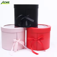 Boîte cadeau ronde à double couche rotative rigide avec fenêtre, gaufrage, pelliculage mat, recyclable, pour emballage floral de la Saint-Valentin