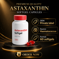Capsules d'astaxanthine OEM ODM, 60 gélules, étiquette privée, complément alimentaire