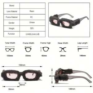 Gafas de Sol Cuadradas de Felpa Azul Rosa de Moda 2022, Gafas de Sol Rectangulares Pequeñas con Decoración de Felpa Suave para Mujer - Product Image 5