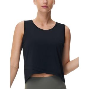 Camiseta Deportiva Corta para Mujer, Sin Mangas, con Dobladillo Asimétrico, Ajuste Holgado, para Yoga, Transpirable, de Spandex y Poliéster - Product Image 5