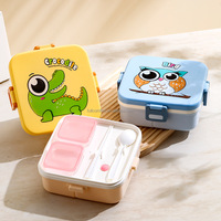 Boîte à lunch en plastique pour enfants avec un design mignon de dinosaure et d'éléphant, récipient alimentaire micro-ondable avec cuillère pour filles et garçons