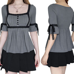 Camiseta de punto dulce y linda de manga corta para mujer, oferta de verano, encaje suelto, corte A, talla grande, informal, ropa de oficina, secado rápido - Product Image 4