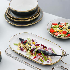 Juego de vajilla de porcelana blanca de lujo, plato de cerámica de alta calidad con borde dorado - Product Image 3