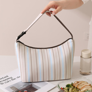 Striped Bento Bag Large Capacity <b>Insulated</b> <b>Lunch</b> <b>Box</b> Handheld Crossbody Bag For Commuters Students Office Workers - Product Image 1