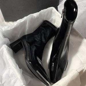 Zapatos de Tacón Bajo para <span class=keywords><strong>Mujer</strong></span>, Elegantes, con Punta Cuadrada, Cierre Lateral Grueso, Color Sólido, Costuras Plateadas, Elásticos, para Otoño - Product Image 1