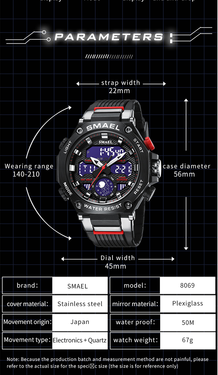 Newest Men's popular Watches Big Brand SMAEL 8069 Men Digital Sport Watches