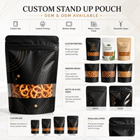 Sachets Doypack Personnalisés Noir Mat avec Fenêtre Transparente, Fermeture Zip Refermable et Dorure à Chaud pour Snacks