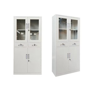 Armoire en métal, armoire de rangement en acier, armoire blanche et noire avec verre, serrure et étagères réglables pour la maison, la clinique, le sous-sol - Product Image 3