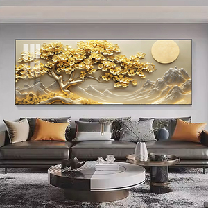 Phòng khách trang trí nội thất UV in Vàng Vàng cây pha lê sứ bức Tranh phong cảnh tường nghệ thuật nhà máy tùy chỉnh khung tranh Led - Product Image 4