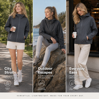 Veste coupe-vent à capuche pour femme 100% polyester style coréen, vêtement d'extérieur zippé pour femme, poches raglan zippées, manteau décontracté et sportif